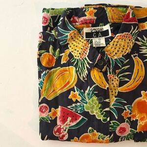 VTG Studio G.A., SILK Novelty Fruit Short Sleeve Women's Button Up sz L, 90s 80s